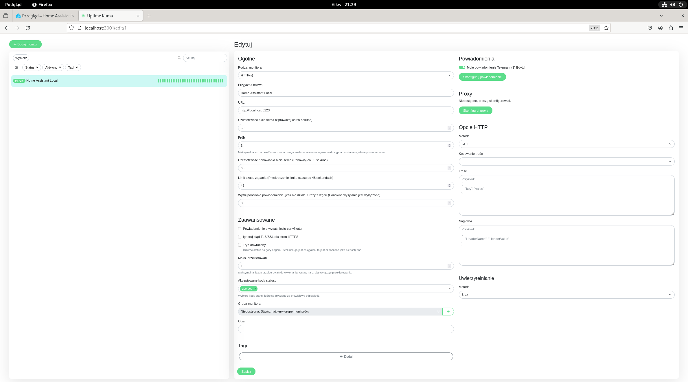 Tworzenie monitora w Uptime Kuma